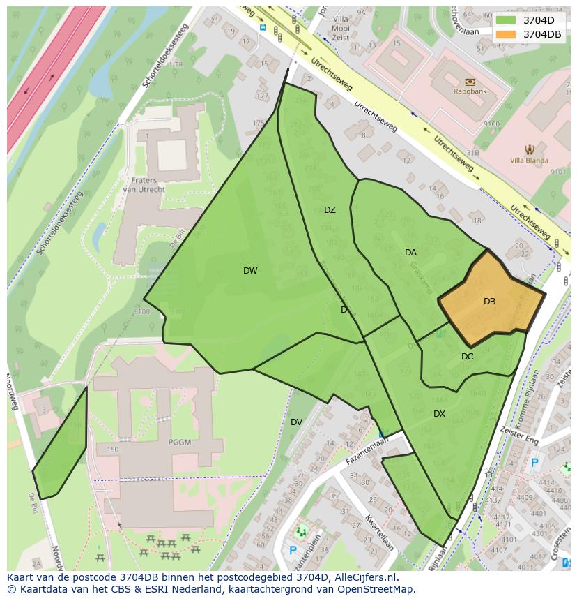 Afbeelding van het postcodegebied 3704 DB op de kaart.