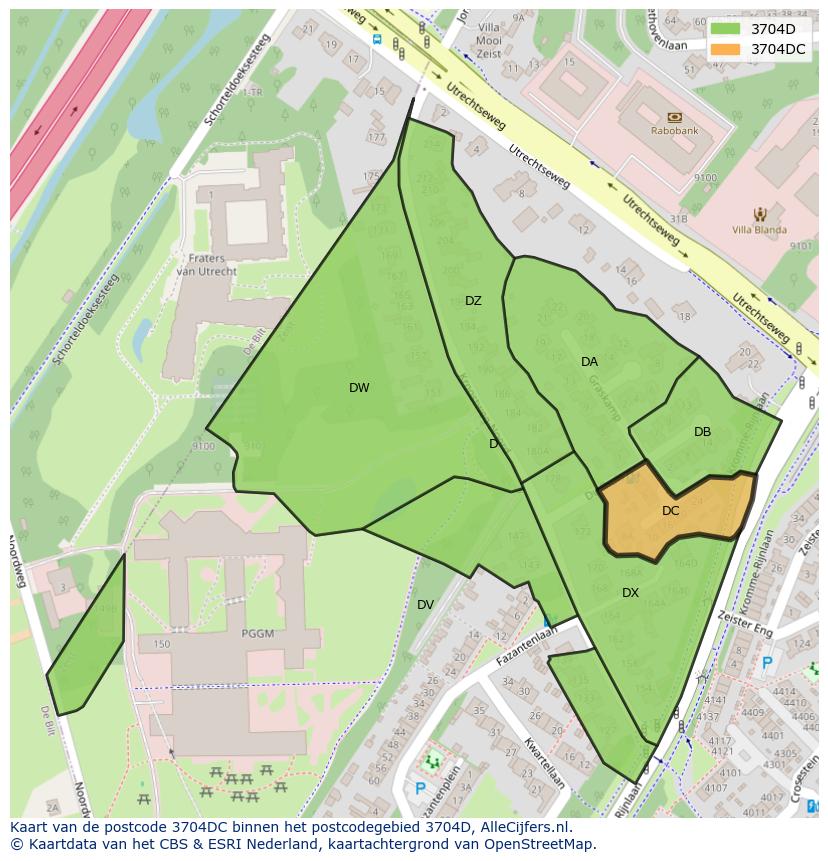 Afbeelding van het postcodegebied 3704 DC op de kaart.