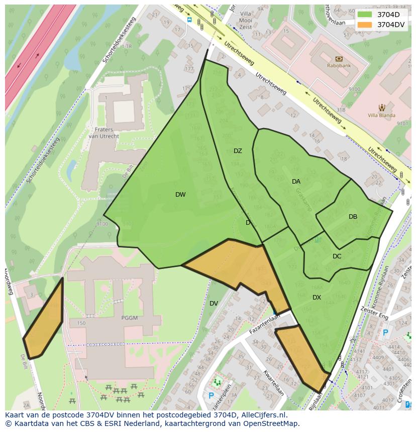 Afbeelding van het postcodegebied 3704 DV op de kaart.