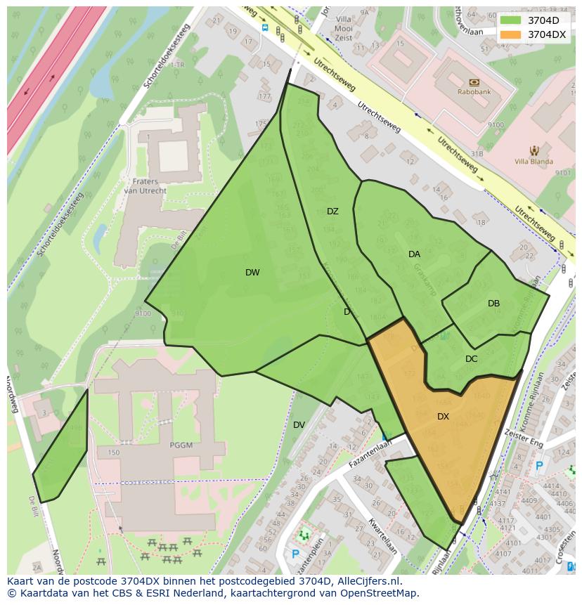 Afbeelding van het postcodegebied 3704 DX op de kaart.