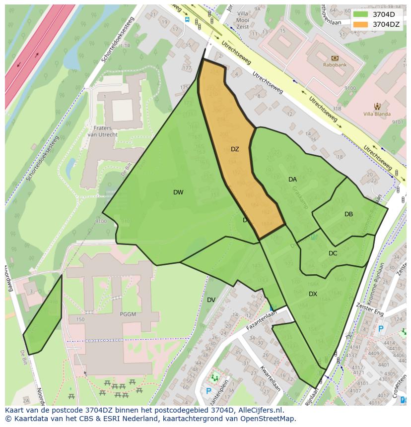 Afbeelding van het postcodegebied 3704 DZ op de kaart.