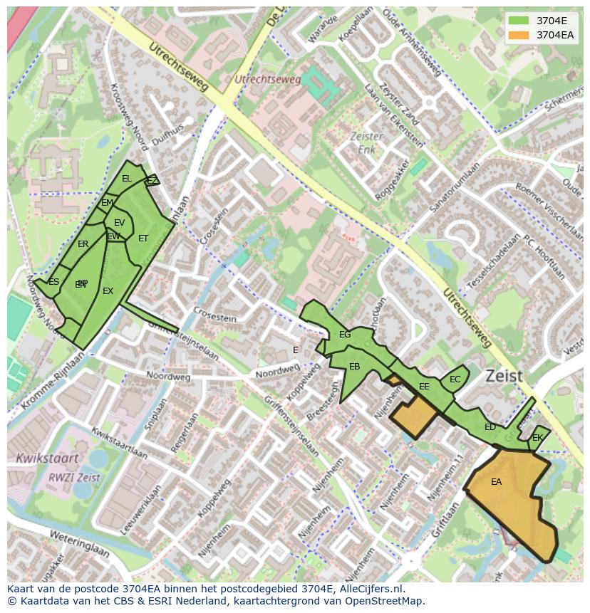 Afbeelding van het postcodegebied 3704 EA op de kaart.