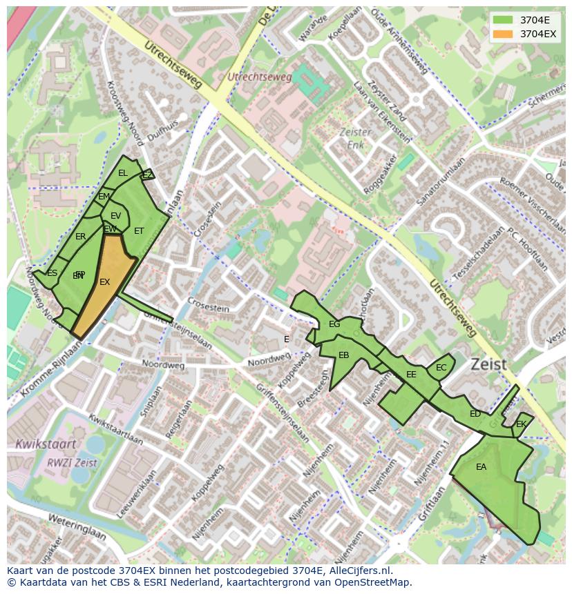 Afbeelding van het postcodegebied 3704 EX op de kaart.