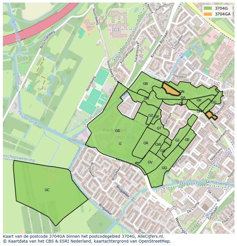 Afbeelding van het postcodegebied 3704 GA op de kaart.