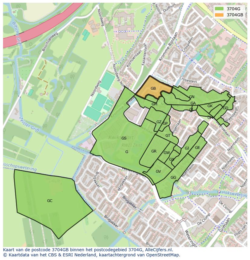 Afbeelding van het postcodegebied 3704 GB op de kaart.