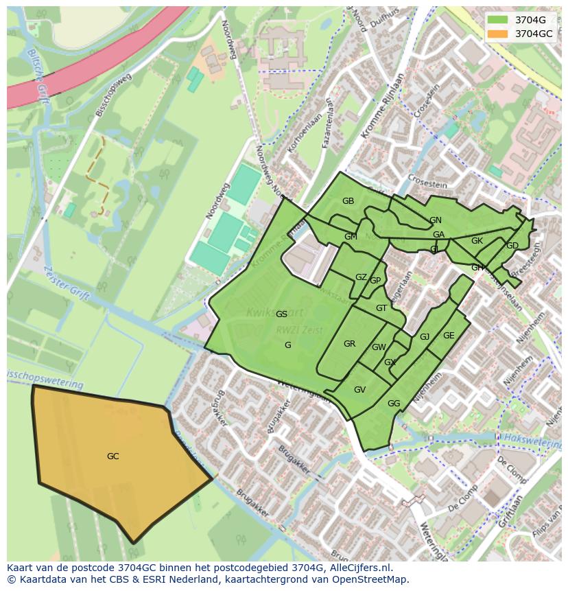 Afbeelding van het postcodegebied 3704 GC op de kaart.