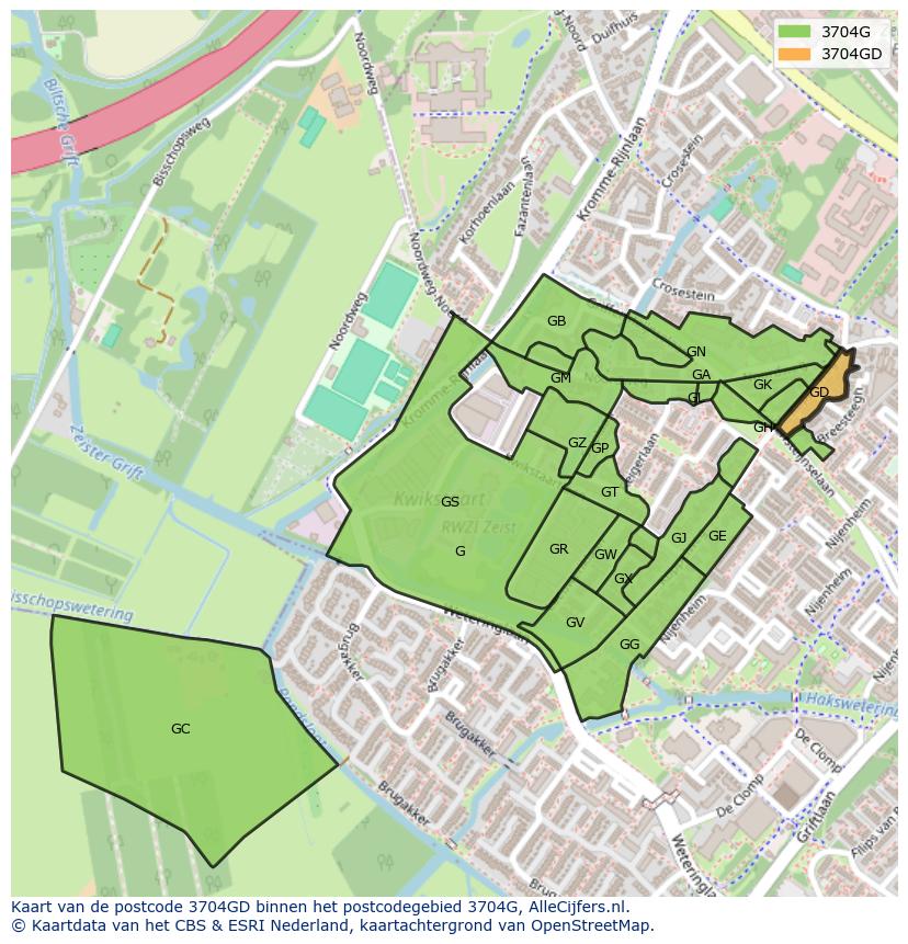 Afbeelding van het postcodegebied 3704 GD op de kaart.
