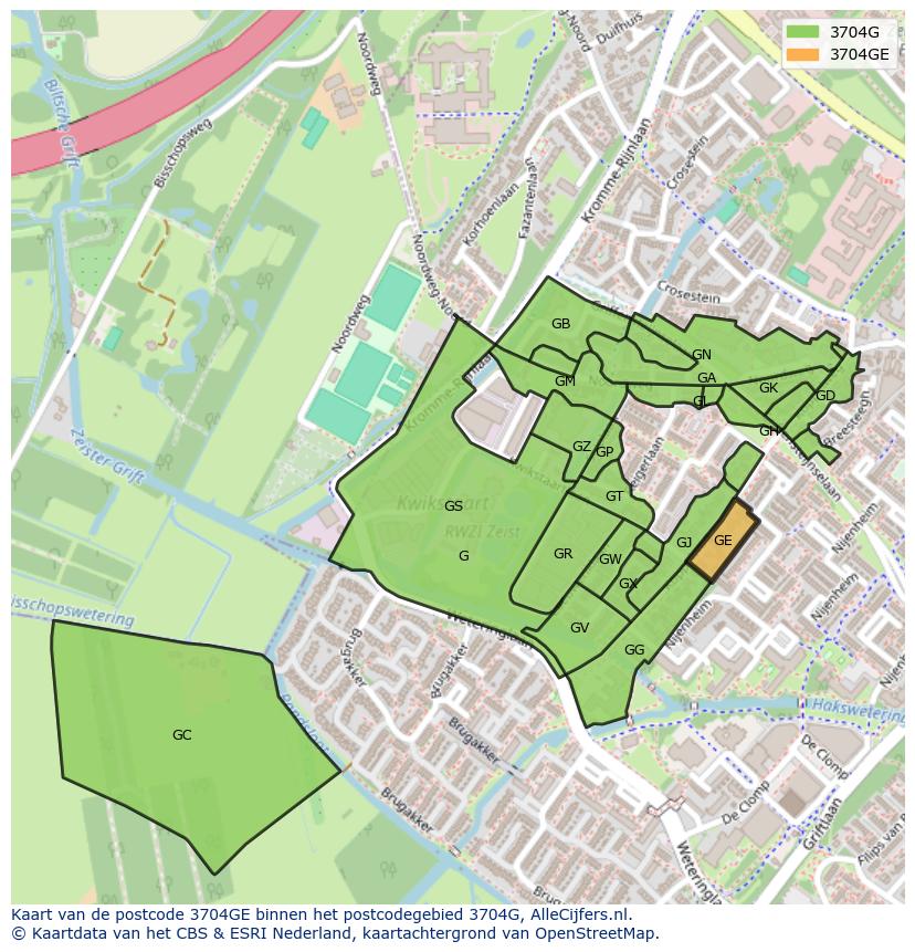 Afbeelding van het postcodegebied 3704 GE op de kaart.