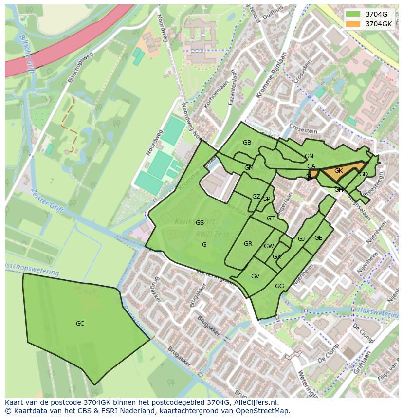 Afbeelding van het postcodegebied 3704 GK op de kaart.