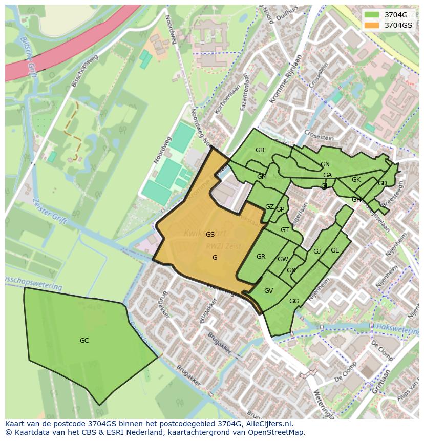 Afbeelding van het postcodegebied 3704 GS op de kaart.