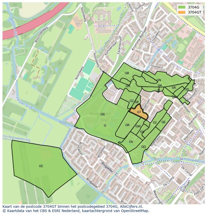 Afbeelding van het postcodegebied 3704 GT op de kaart.