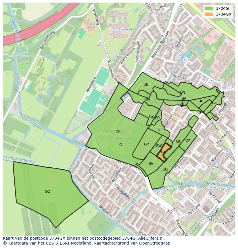 Afbeelding van het postcodegebied 3704 GX op de kaart.