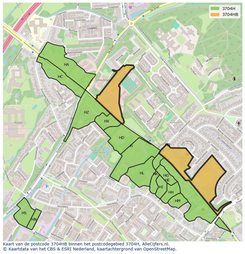 Afbeelding van het postcodegebied 3704 HB op de kaart.