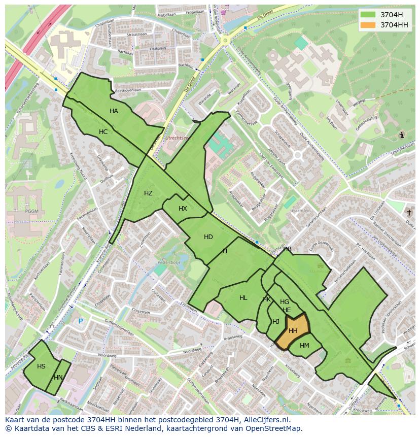 Afbeelding van het postcodegebied 3704 HH op de kaart.