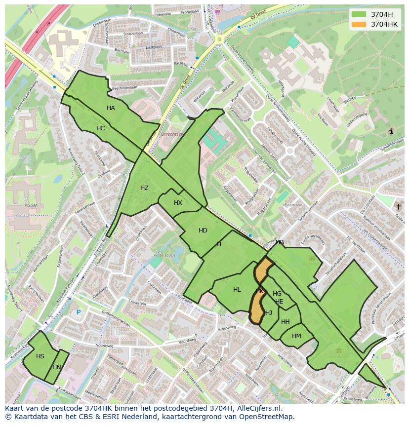 Afbeelding van het postcodegebied 3704 HK op de kaart.