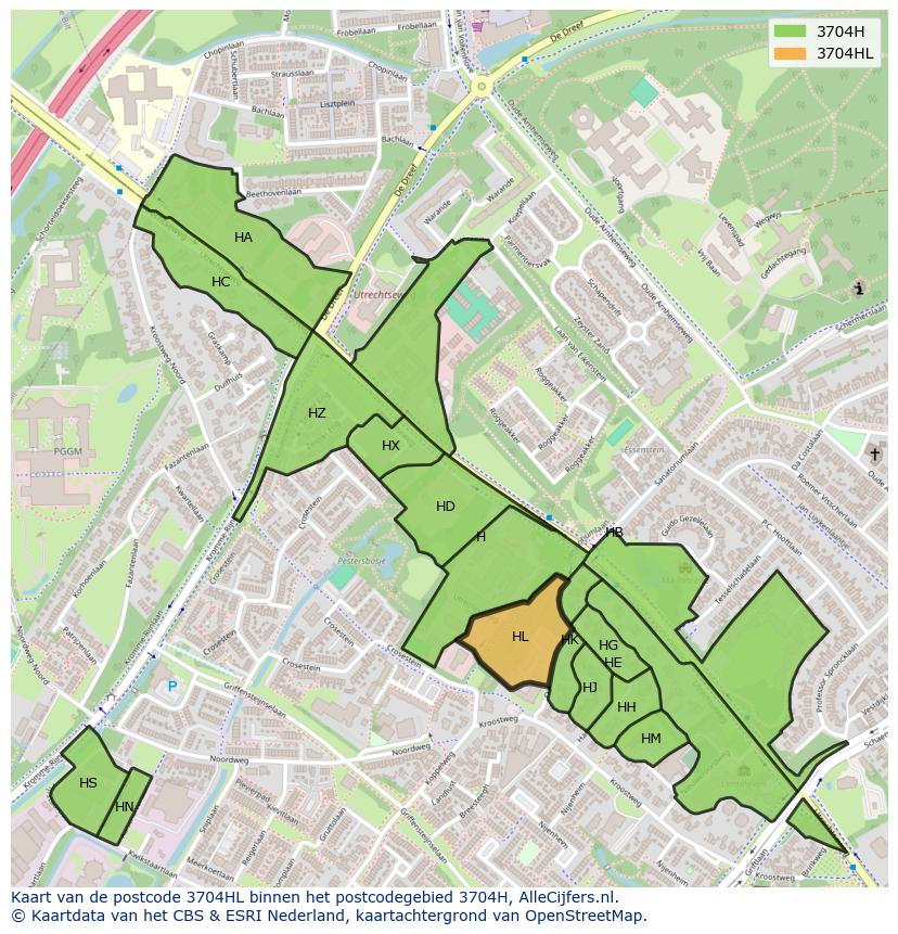 Afbeelding van het postcodegebied 3704 HL op de kaart.
