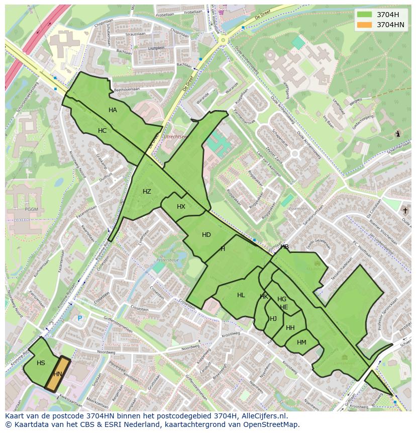 Afbeelding van het postcodegebied 3704 HN op de kaart.