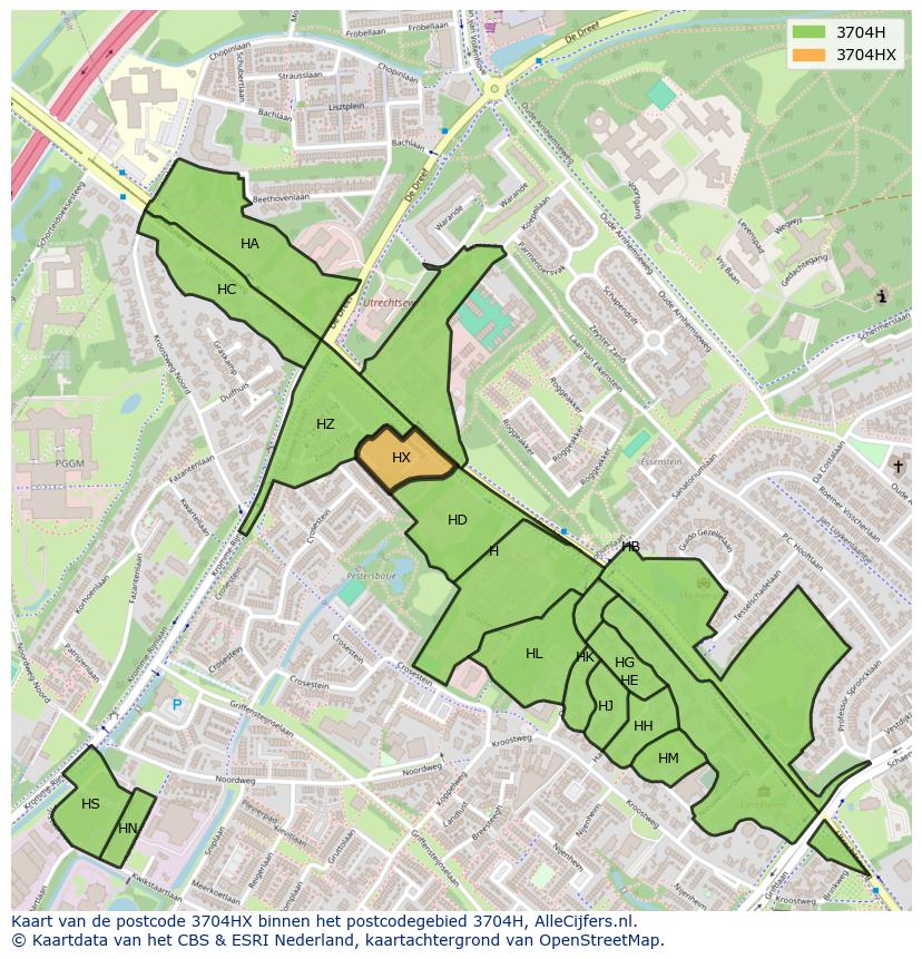 Afbeelding van het postcodegebied 3704 HX op de kaart.