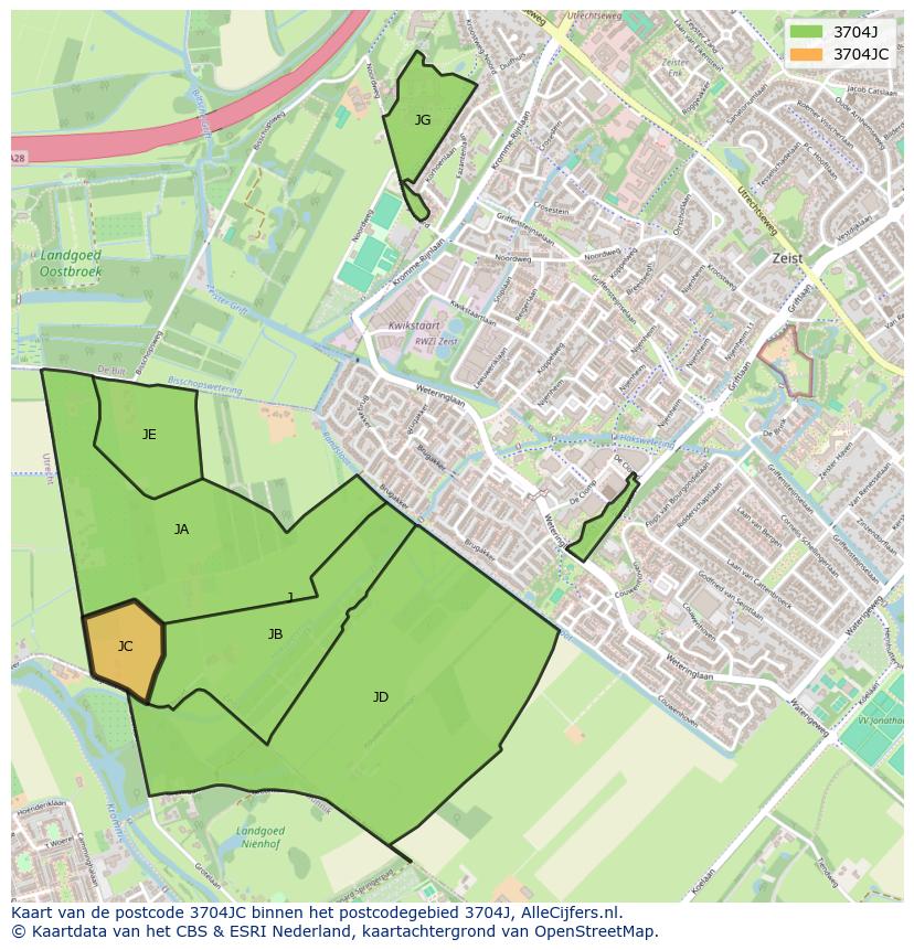 Afbeelding van het postcodegebied 3704 JC op de kaart.