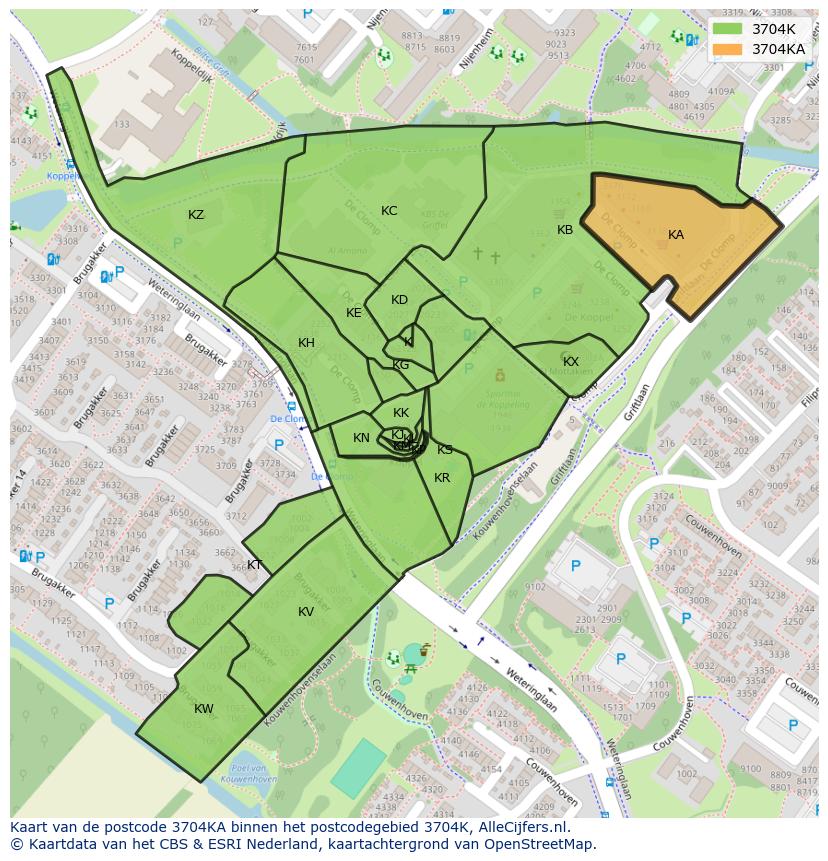 Afbeelding van het postcodegebied 3704 KA op de kaart.