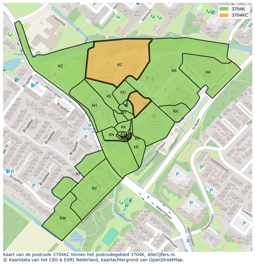 Afbeelding van het postcodegebied 3704 KC op de kaart.