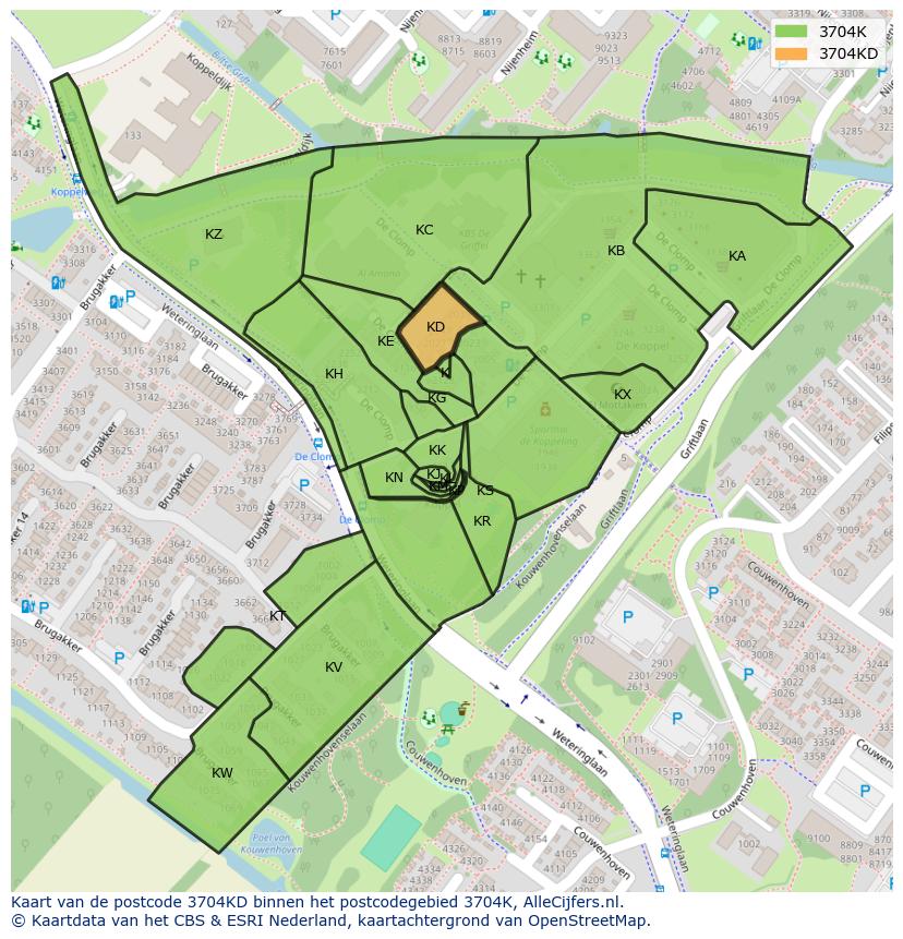 Afbeelding van het postcodegebied 3704 KD op de kaart.
