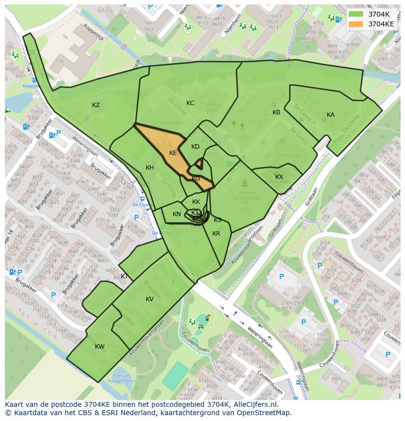 Afbeelding van het postcodegebied 3704 KE op de kaart.
