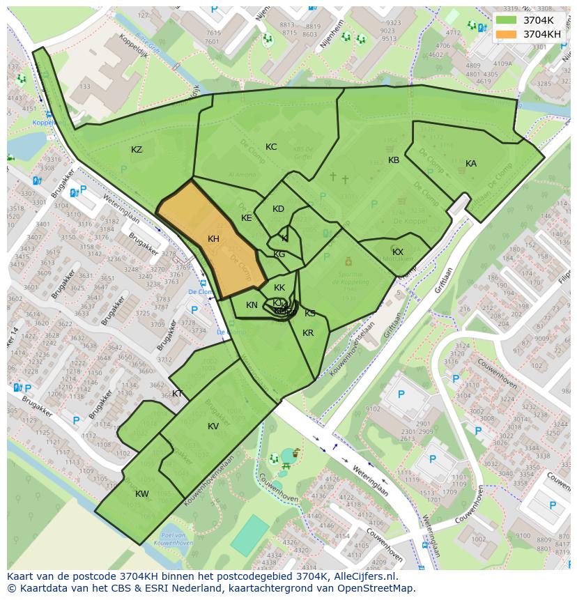 Afbeelding van het postcodegebied 3704 KH op de kaart.