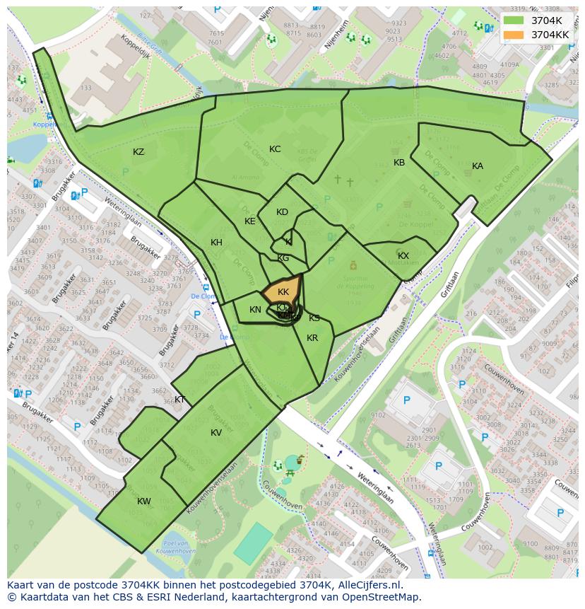 Afbeelding van het postcodegebied 3704 KK op de kaart.