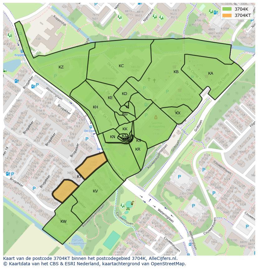 Afbeelding van het postcodegebied 3704 KT op de kaart.