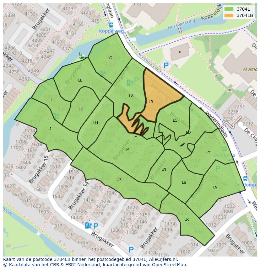 Afbeelding van het postcodegebied 3704 LB op de kaart.
