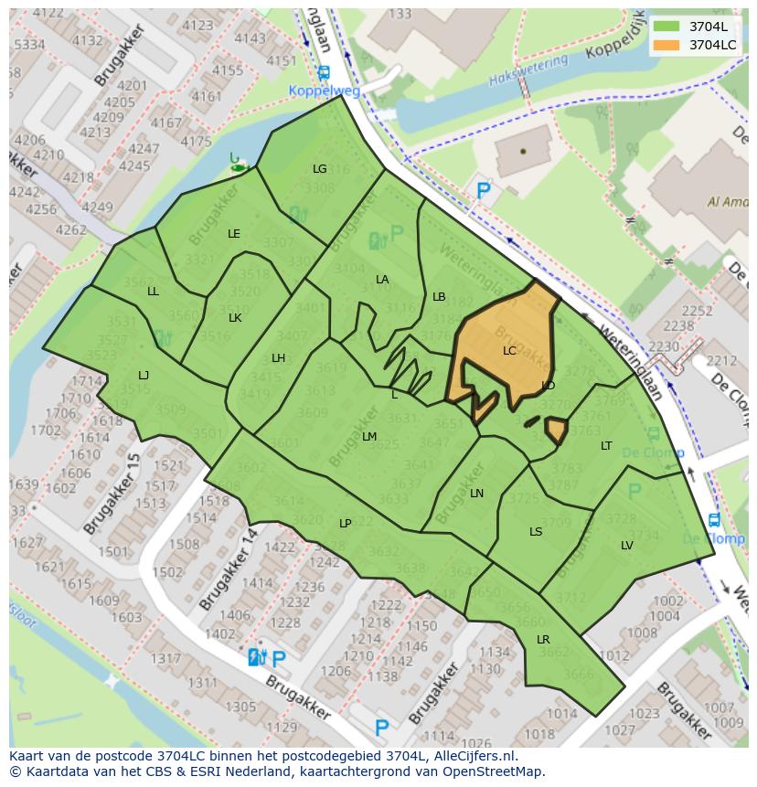 Afbeelding van het postcodegebied 3704 LC op de kaart.