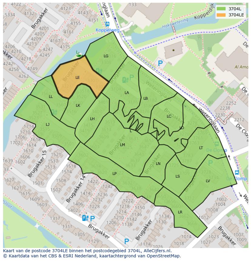 Afbeelding van het postcodegebied 3704 LE op de kaart.