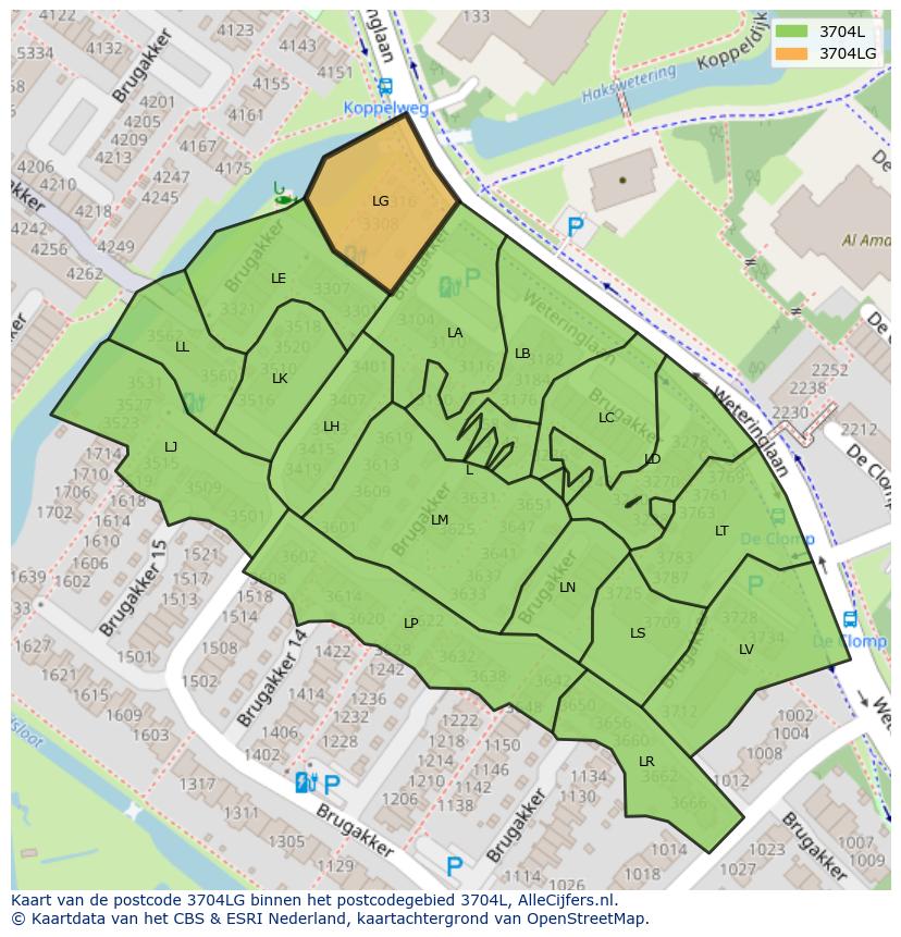 Afbeelding van het postcodegebied 3704 LG op de kaart.
