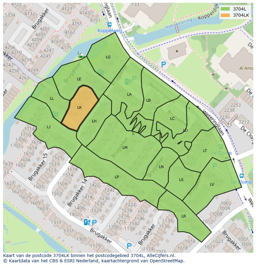 Afbeelding van het postcodegebied 3704 LK op de kaart.