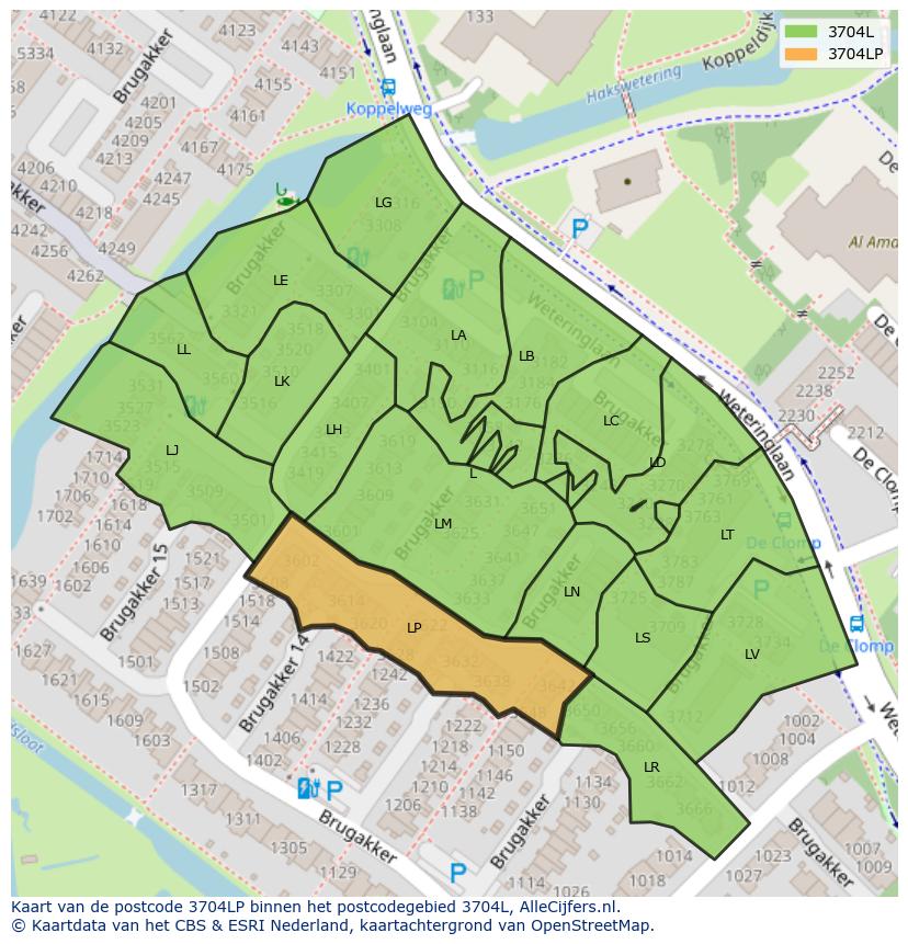 Afbeelding van het postcodegebied 3704 LP op de kaart.