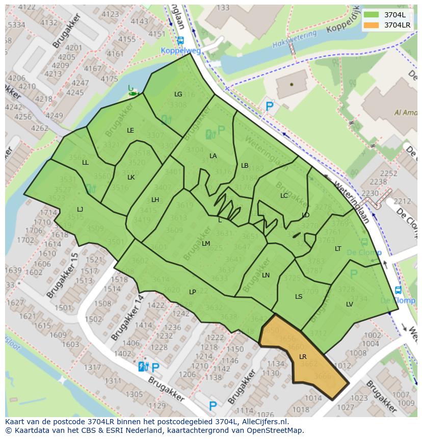 Afbeelding van het postcodegebied 3704 LR op de kaart.