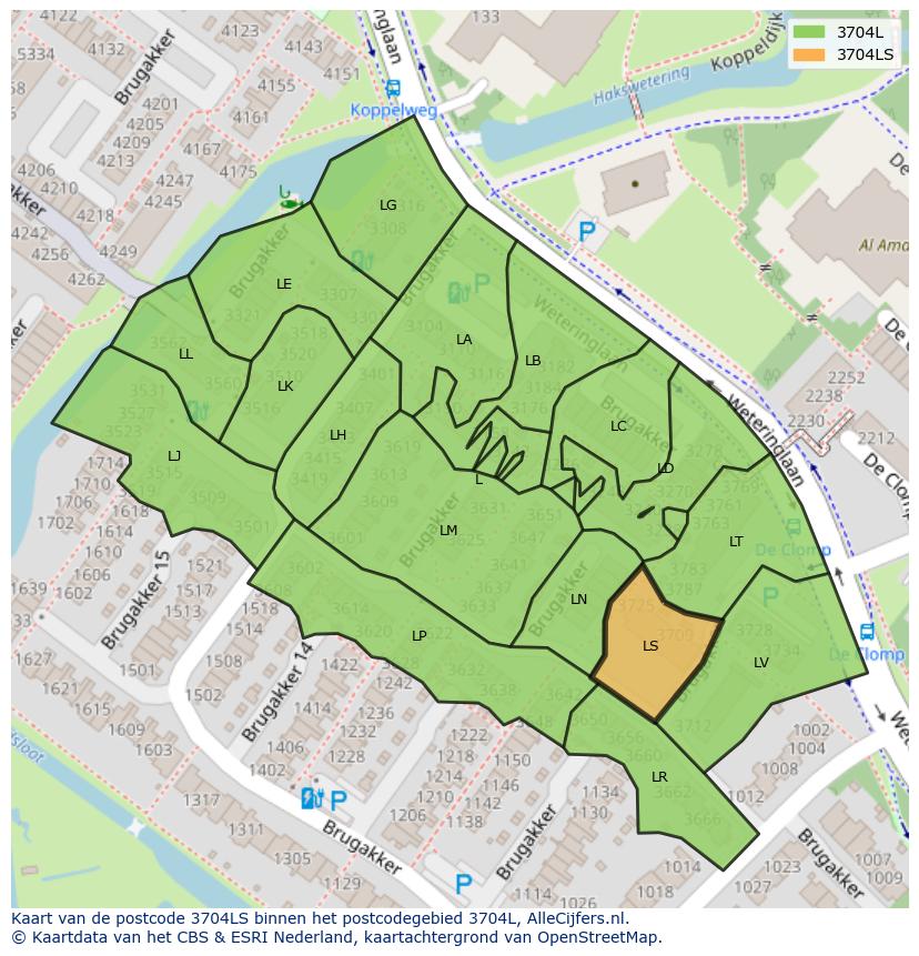 Afbeelding van het postcodegebied 3704 LS op de kaart.