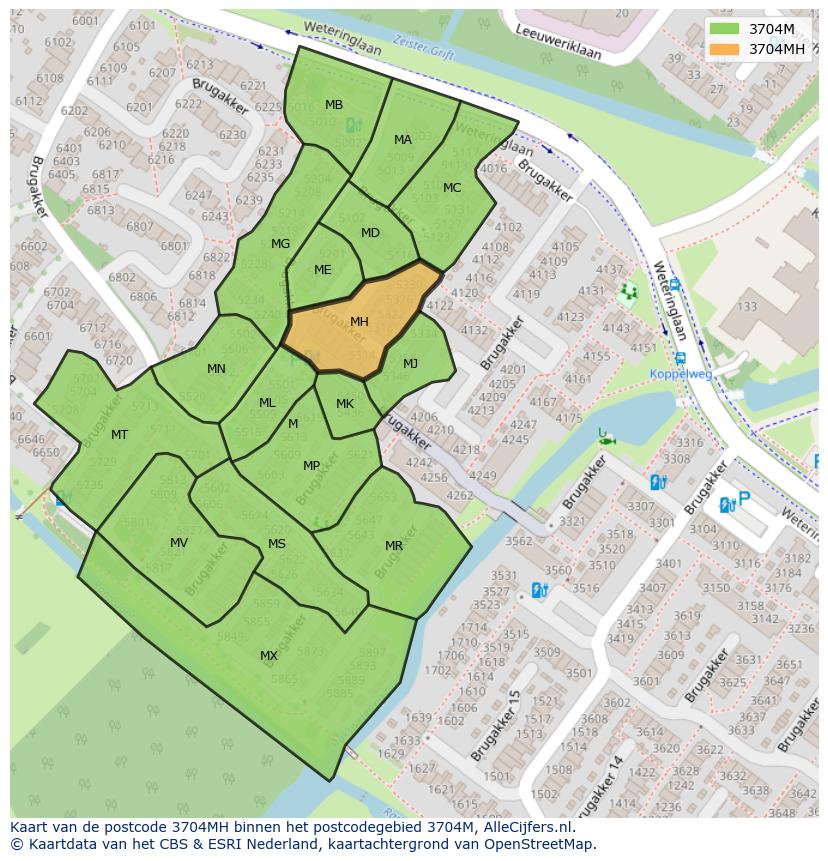 Afbeelding van het postcodegebied 3704 MH op de kaart.