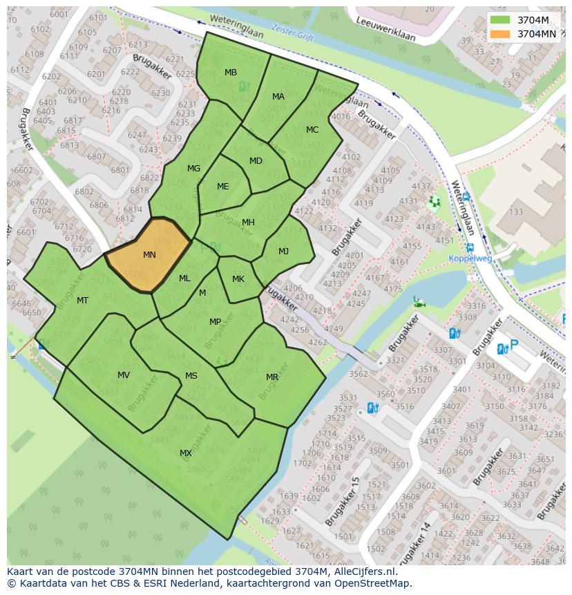 Afbeelding van het postcodegebied 3704 MN op de kaart.