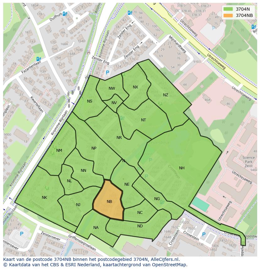 Afbeelding van het postcodegebied 3704 NB op de kaart.