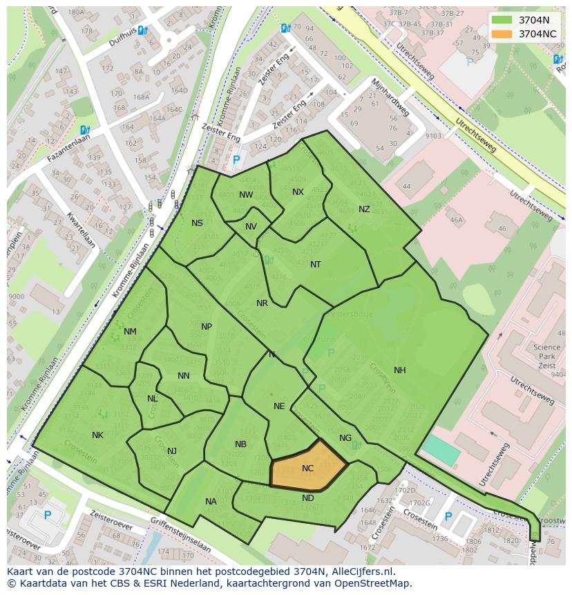 Afbeelding van het postcodegebied 3704 NC op de kaart.