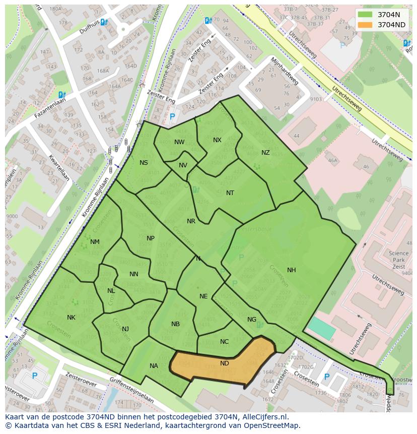 Afbeelding van het postcodegebied 3704 ND op de kaart.