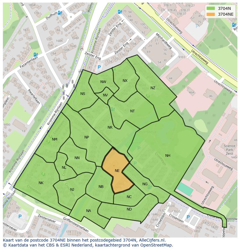 Afbeelding van het postcodegebied 3704 NE op de kaart.