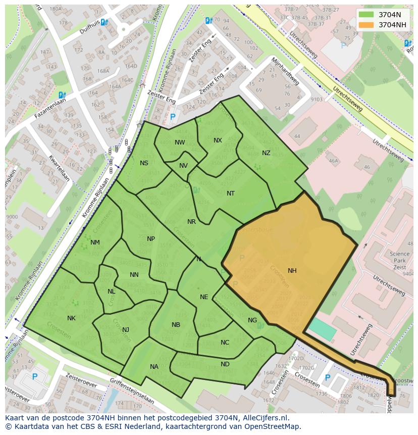Afbeelding van het postcodegebied 3704 NH op de kaart.