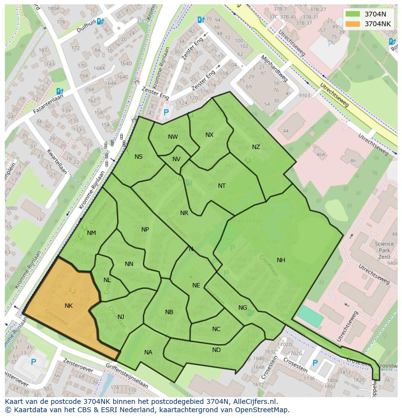 Afbeelding van het postcodegebied 3704 NK op de kaart.