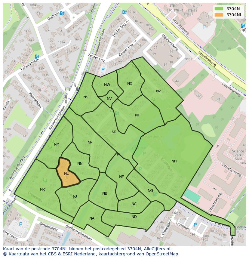 Afbeelding van het postcodegebied 3704 NL op de kaart.