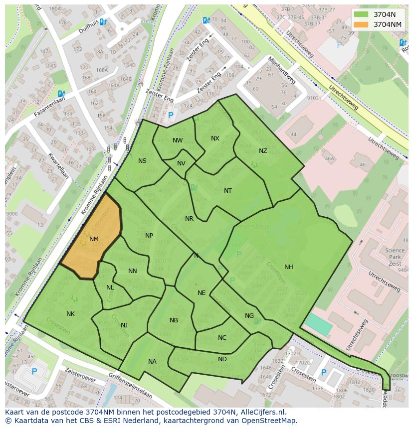Afbeelding van het postcodegebied 3704 NM op de kaart.