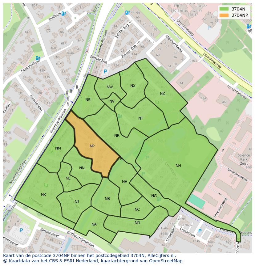 Afbeelding van het postcodegebied 3704 NP op de kaart.