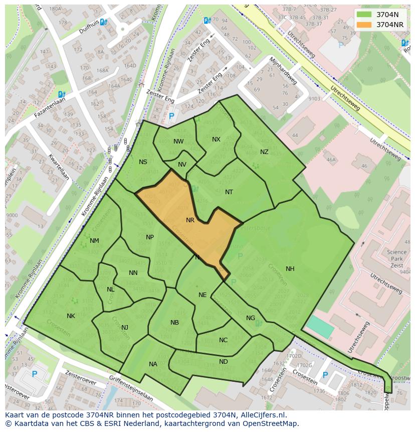 Afbeelding van het postcodegebied 3704 NR op de kaart.